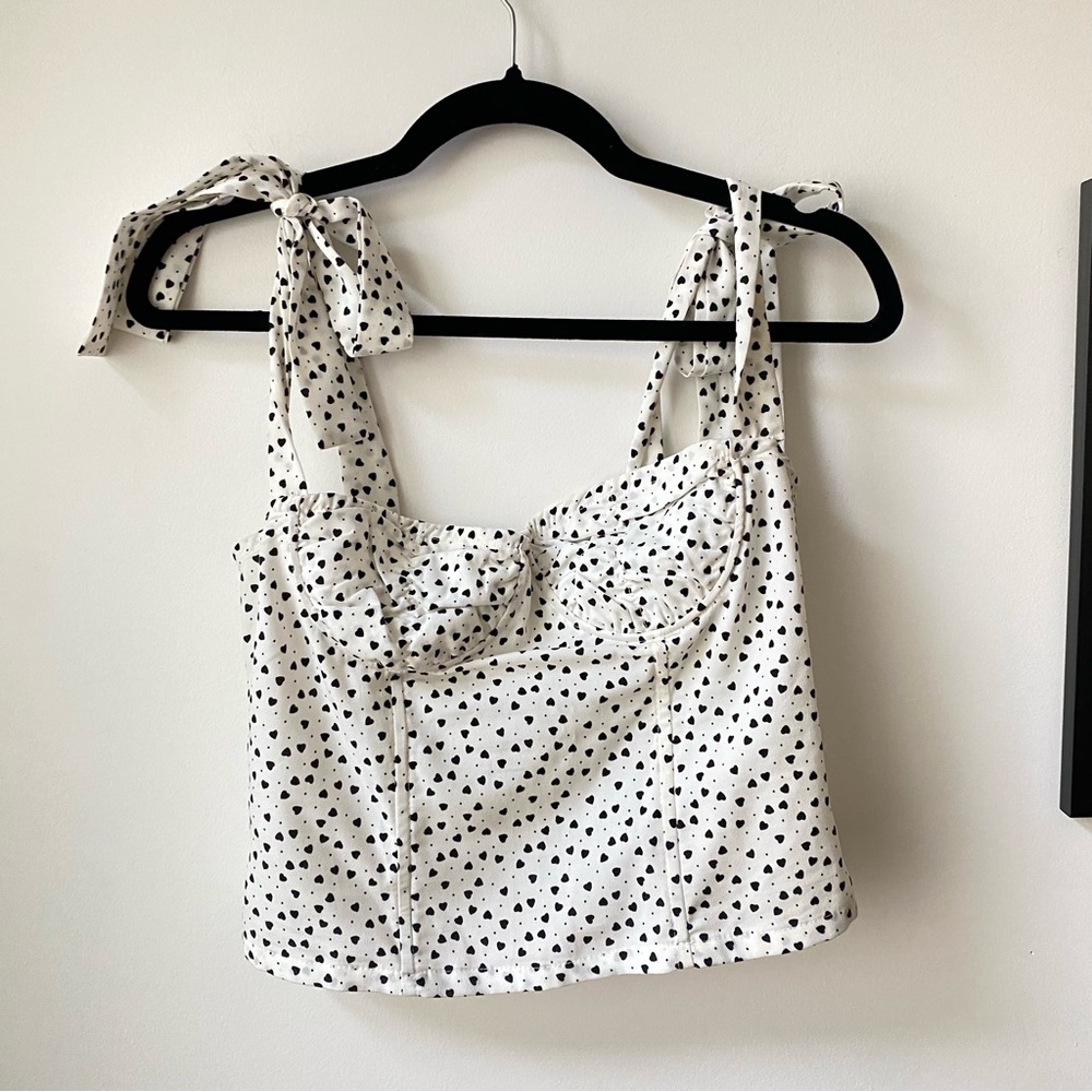 Corset top with heart print and tie straps